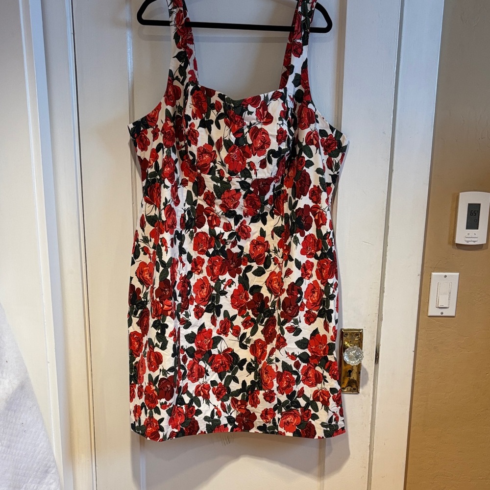 Maeve Red Rose Print Mini Square Neck Dress